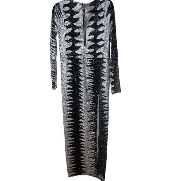 Isolated Heroes Handmade In The UK Black & Silver Sequin Mesh Maxi Dress Large - Picture 2 of 11
